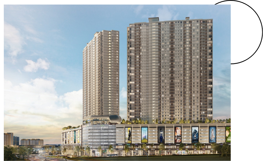 Artist's impression of the KSL Nexus retail boulevard and glass podium facade
